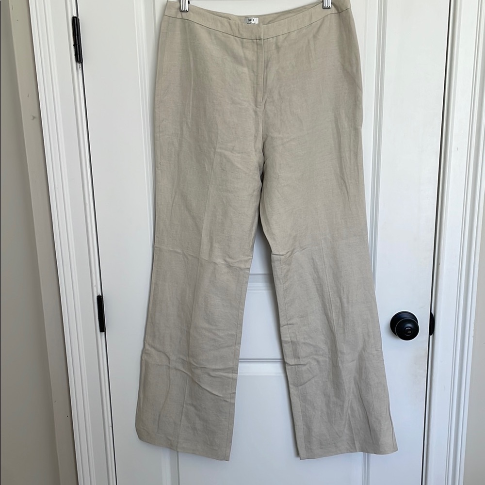 MIX by Tahari Women's Wide-Leg Linen Blend Trouser Pants Tan 10